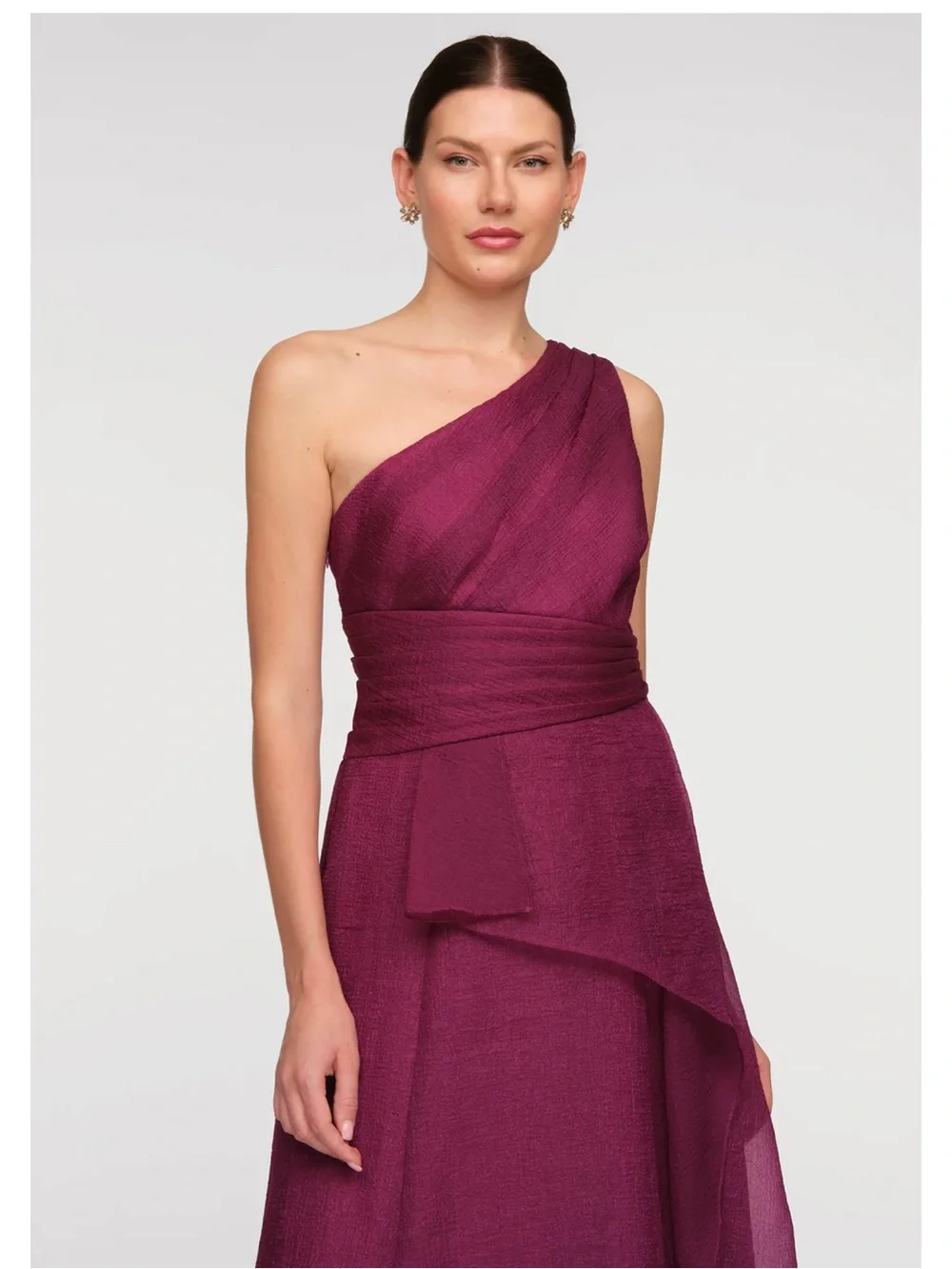 JS Collections One-Shoulder Magenta Evening Gown - Picture 3 of 6
